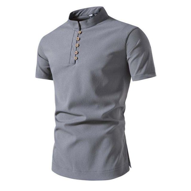Man Short Sleeve Solid Color Lapel Button Fashion Fallow T-Shirt Tops