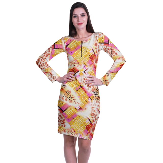 Moomaya Womens Full Sleeve Printed Midi Length Printed Bodycon Dress