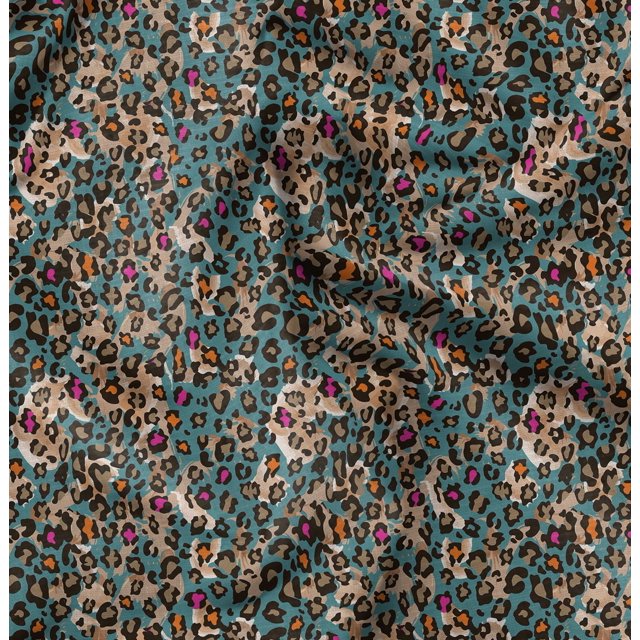 Soimoi Green Velvet Fabric Leopard Animal Skin Print Sewing Fabric Yard 58 Inch Wide