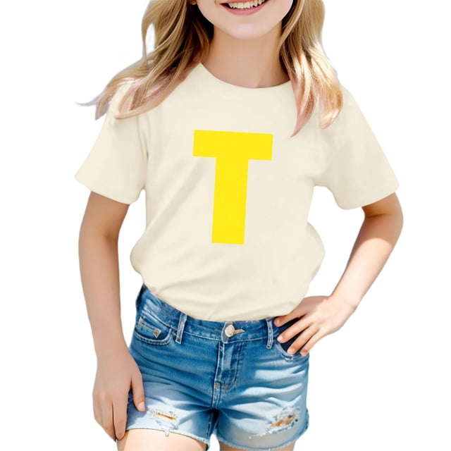 TZEWGL Chemise Mignonne pour Enfant Imprimé Lettre Manches Courtes Col Rond pour Nouveau-Nés Taille 5-6T