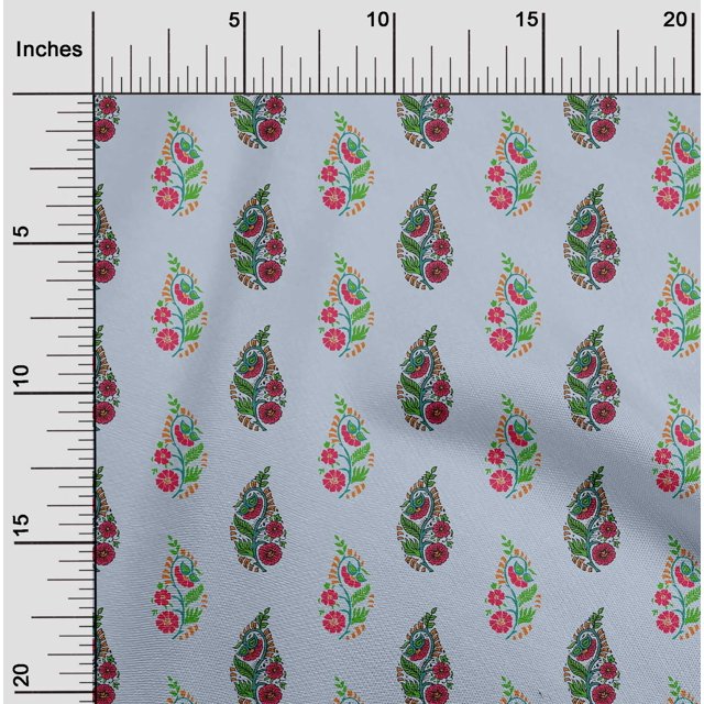 oneOone Cotton Poplin Fabric Leaves & Floral Block Print Sewing Fabric BTY 56 Inch Wide