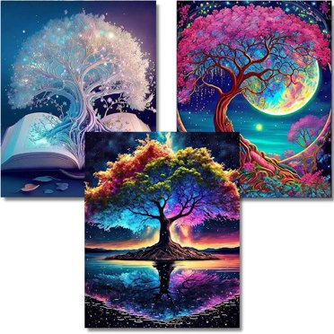 Diamond Painting Kits,3 Pack Moonlight Waterfall Diamond Art , Diamond Round 5D Full Drill Paint with Diamonds Pictures Gem Art Painting Kits DIY Crafts Kits 16*20 Inch-40*50cm(Without frame)
