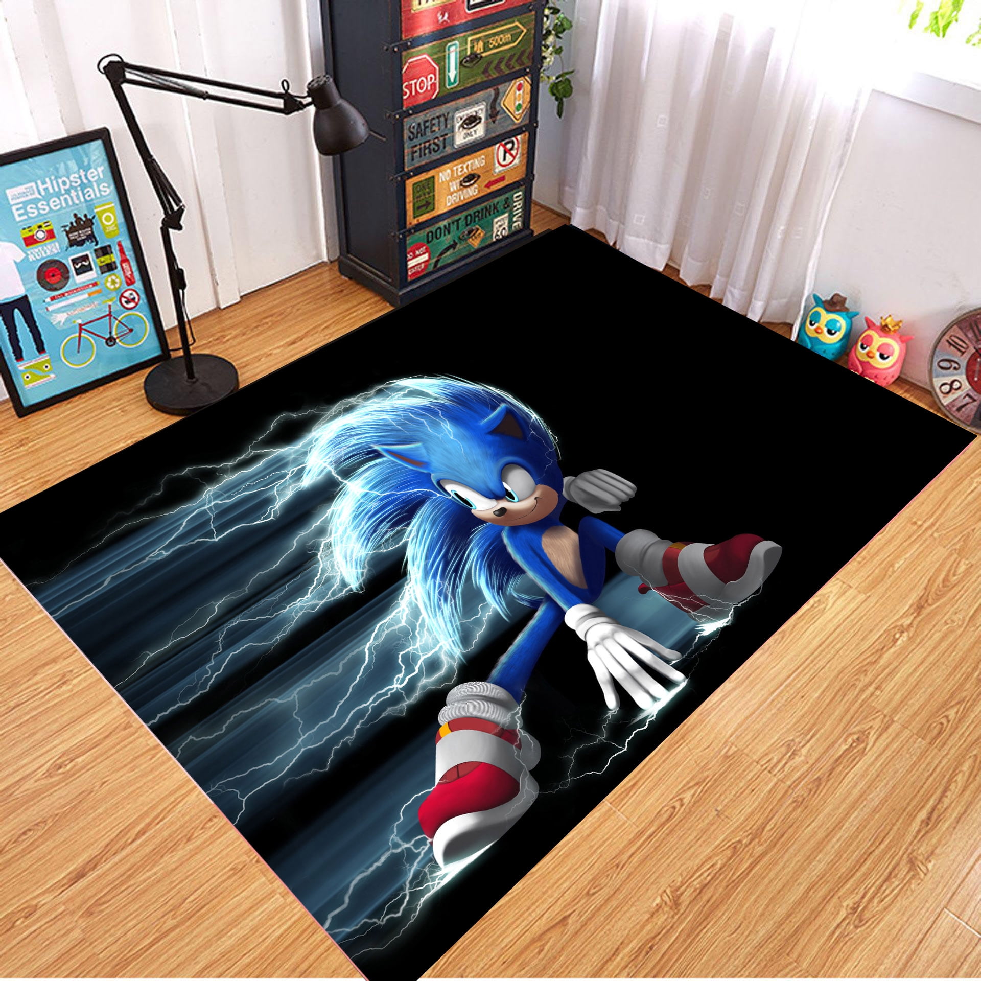 Sonic Bedroom Living Room Animation Carpet, Car Story Cartoon Floor Mat-Youyoupin