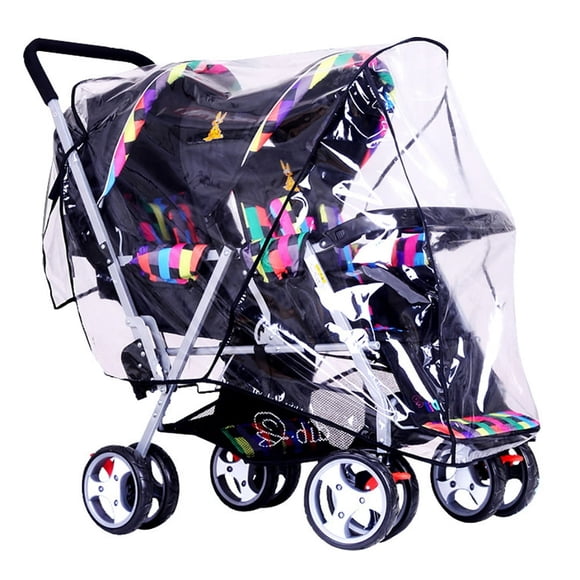 MesaSe Housse de Pluie pour Poussette Double, Imperméable pour Poussette Tandem, Manteau de Pluie pour Bébé, Protection contre les Intempéries, Taille Imperméable Coupe-Vent 35*14*26*46 Po
