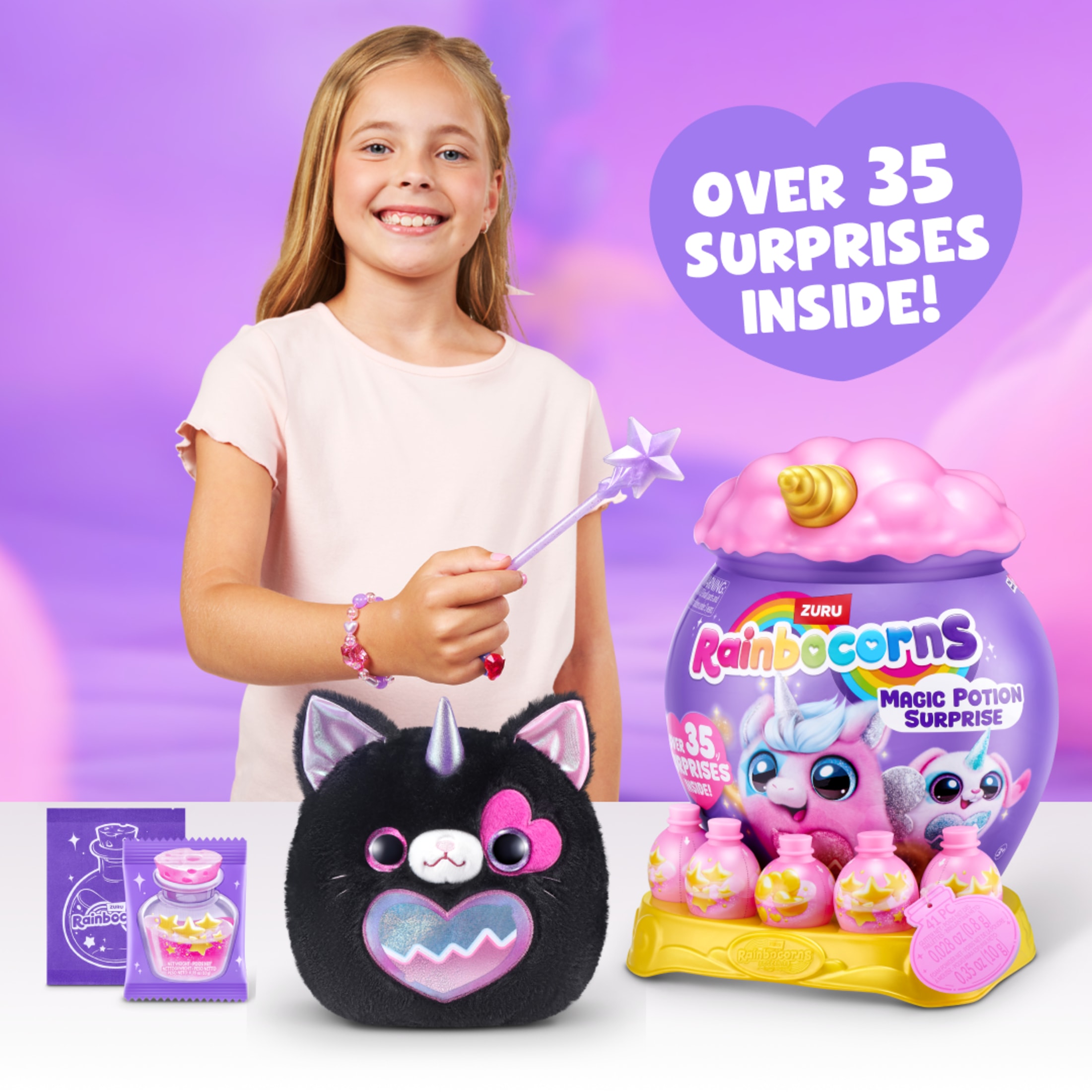 Rainbocorns Magic Potion Surprise Series 1 de ZURU – Peluche Surprise magique avec Booboocorn à collectionner, bijoux à faire soi-même et accessoires créatifs, jouet pour filles (3 ans et plus).