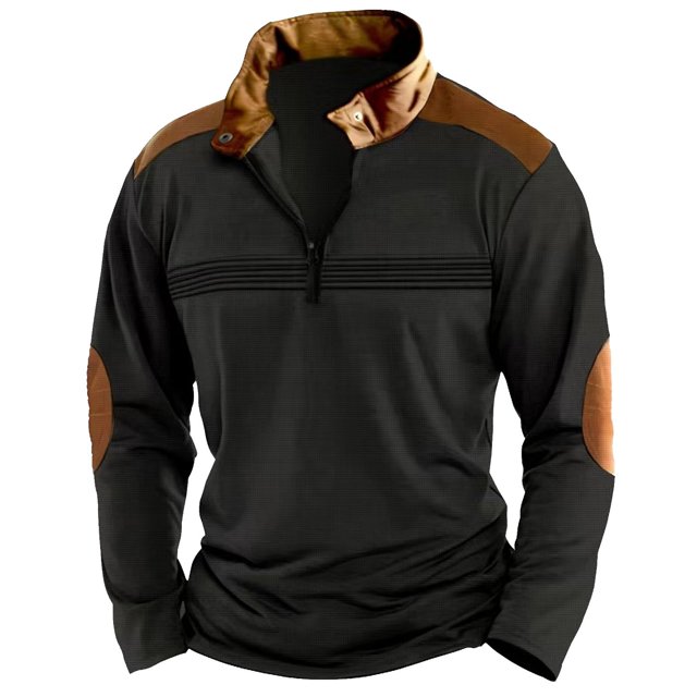 Mens Autumn Winter Folded Long Sleeve Sweatshirt Standing Collar Zip Flya Way Hoodless Sweatshirt Top