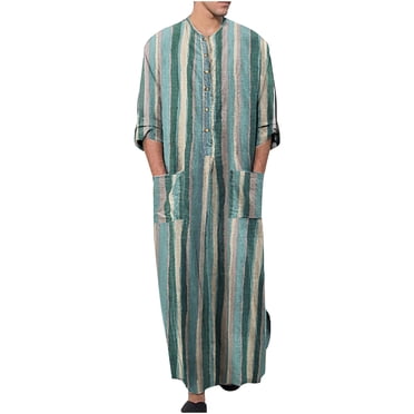 Aqestyerly Chemise Longue pour Homme à Double Poche, Imprimé à Rayures, Manches Longues, Tenue de Nuit Décontractée, Vêtement d'Intérieur pour Hommes HWRETIE