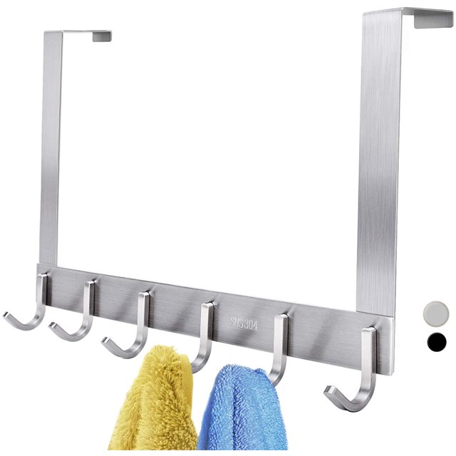 DAMAIE Over The Door Hook, SUS304 Stainless Steel Heavy-Duty Hanger Rack for Coat, Towel, Bag, 6 Hooks
