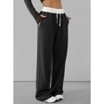 thumbnail image 4 of Women'S Contrast Color Waistband Sweatpants Wide Leg Pants with Drawstring Buckle Black L, 4 of 8