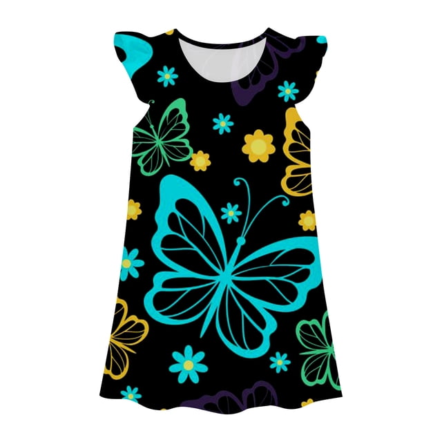 MIASHUI Robe pour Tout-Petites Filles Vêtements d'Été à Volants Sans Manches à Imprimé Floral Robe de Princesse, Noir, 4-5 Ans