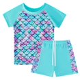 thumbnail image 3 of Girls Rash Guard 2-Piece Swimwear Fish Scale Pattern Swimwear Upf 50+ Uv for 4-12Y, 3 of 6
