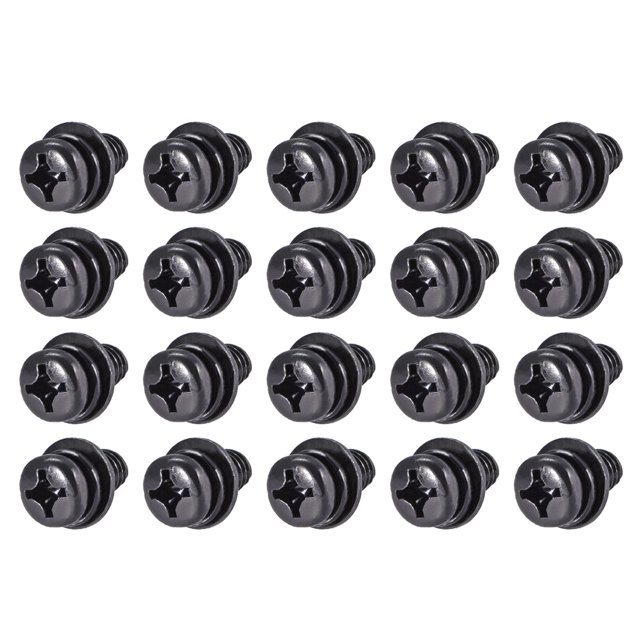 Unique Bargains M6x0.47'' Pan Head Machine Screws Bolts Combine Carbon Steel Black 20pcs