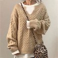 thumbnail image 1 of Women Long Sleeve Solid Color Round Neck Top Casual Loose Knitted Sweaters Blouse, 1 of 5