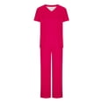 thumbnail image 1 of yoeyez Scrubs for Women Set,Ladies Stretch Short Sleeve Crew Neck Tops & Drawstring Jogger Pants Workwear With Pockets Watermelon Red, 1 of 5