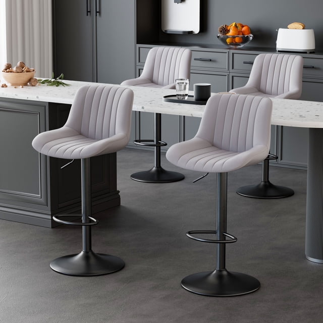 Hawsaiy Adjustable Bar Stools Set of 4, Swivel Counter Height Bar Chairs with Back, Modern Technical Fabric Barstools for Kitchen Island & Home, Dark Gray