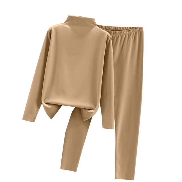 FAIWAD Ensemble de sous-Vêtements Thermiques pour Femme, Col Roulé, Haut à Manches Longues avec Pantalon Long, Extensible, Ensemble de sous-Vêtements Confortable