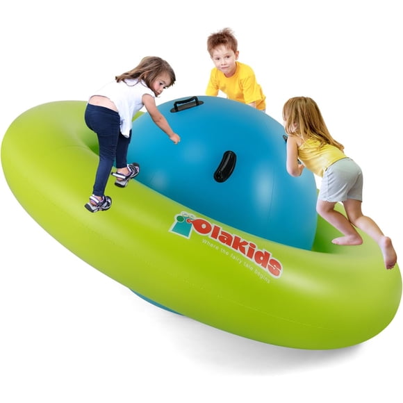 OLAKIDS 8FT Inflatable Dome Rocker Bouncer, Outdoor Kids Giant Roll and Play Seesaw Rocker with 6 Secure Handles, Max Weight 250 LBS, Toddlers Climbing Game Toy Backyard Play Center Equipment