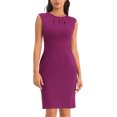 thumbnail image 1 of INSPIRE CHIC Robe Fourreau pour Femme Col Plissé Crayon Tenue de Travail Robes 2TG Violet Rouge, 1 of 6