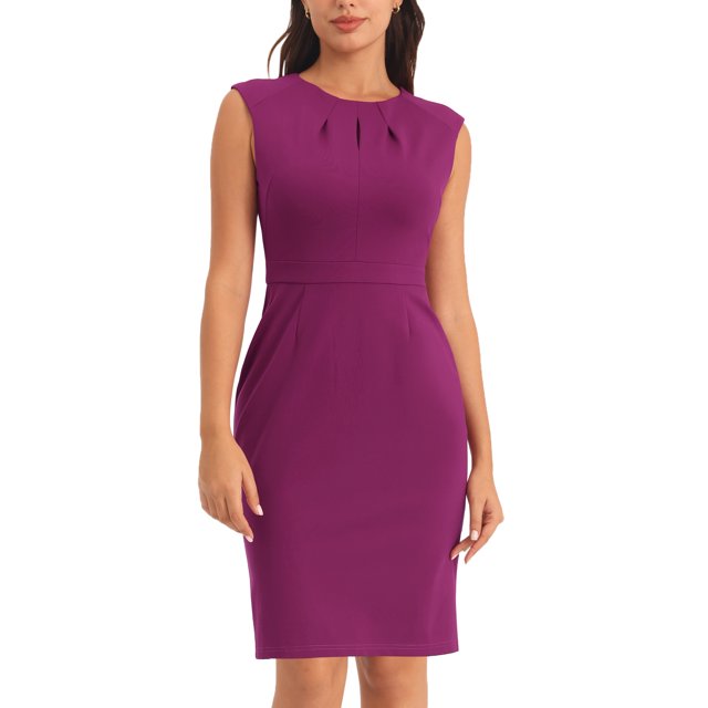 INSPIRE CHIC Robe Fourreau pour Femme Col Plissé Crayon Tenue de Travail Robes 2TG Violet Rouge