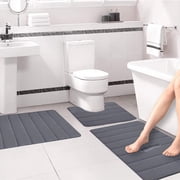 TOUMENY Ultra Soft Bath Mat Set, 3-Piece Non-Slip Bathroom Rugs, Quick-Dry Absorbent Toilet Mats for Shower Floor Safety
