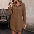 thumbnail image 2 of Robes Grande Taille pour Femmes Automne Hiver à Manches Longues Col Roulé Robe Chandail Boutonnée Unie à Revers Tricot Mini Chandail Robes S-262 Brun TG, 2 of 7