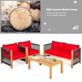 thumbnail image 4 of Costway 4 PCS Acacia Wood Patio Conversation Set w/Cushions for Garden Red, 4 of 9