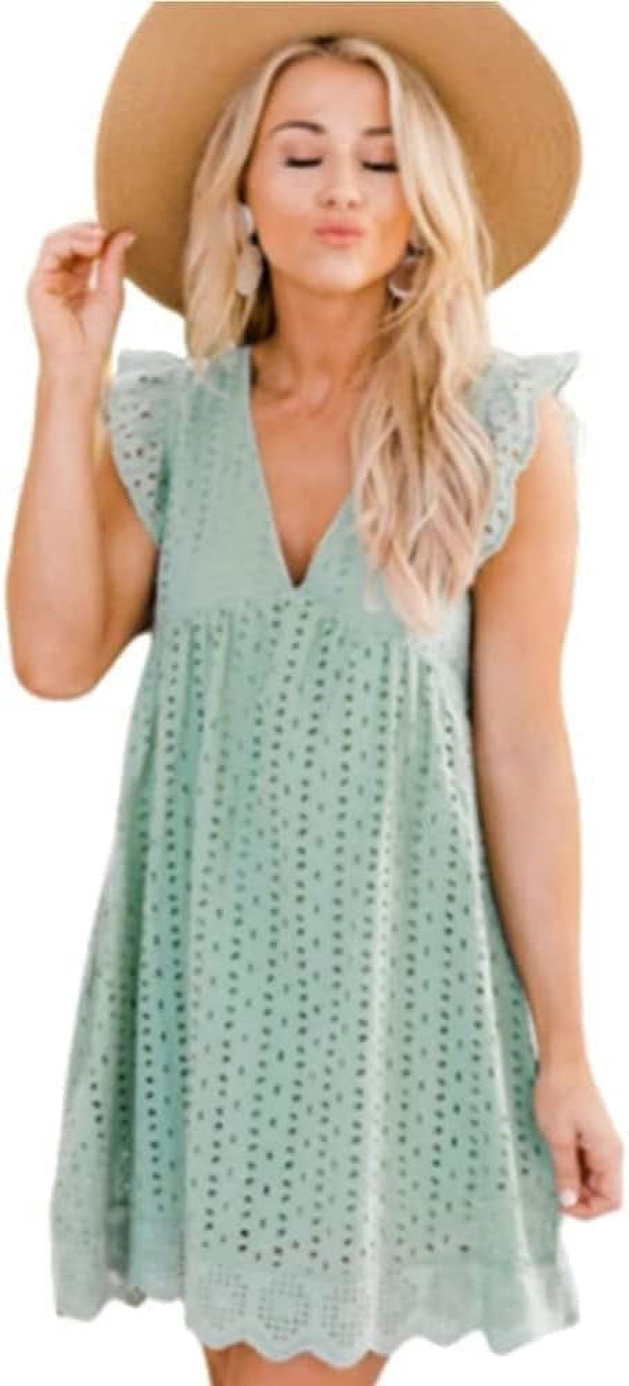 ORUYROP Robe Barboteuse de Californie avec Shorts en Dessous, Poches, Ample, Été, Col en V, Jupe en Dentelle Ajourée, Unie, Manches à Volants, Robe