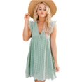 thumbnail image 1 of ORUYROP Robe Barboteuse de Californie avec Shorts en Dessous, Poches, Ample, Été, Col en V, Jupe en Dentelle Ajourée, Unie, Manches à Volants, Robe, 1 of 7