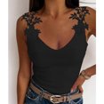 thumbnail image 1 of EGNMCR Camisoles pour Femmes Mode Femmes Col en V Patchwork Uni Dentelle Courts Camis Hauts Gilet, 1 of 8