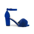 thumbnail image 3 of BLISSFUL STEP Women's Ankle Strap Faux Fur Block Heels Sandals Deep Blue (Size 8), 3 of 6