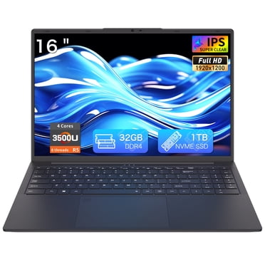 Auusda Portable Professionnel 16 Pouces, Ordinateur Windows 11 Pro Ryzen 3500U, 32 Go RAM 1 To SSD, Clavier Rétroéclairé, Déverrouillage par Empreinte Digitale, Noir