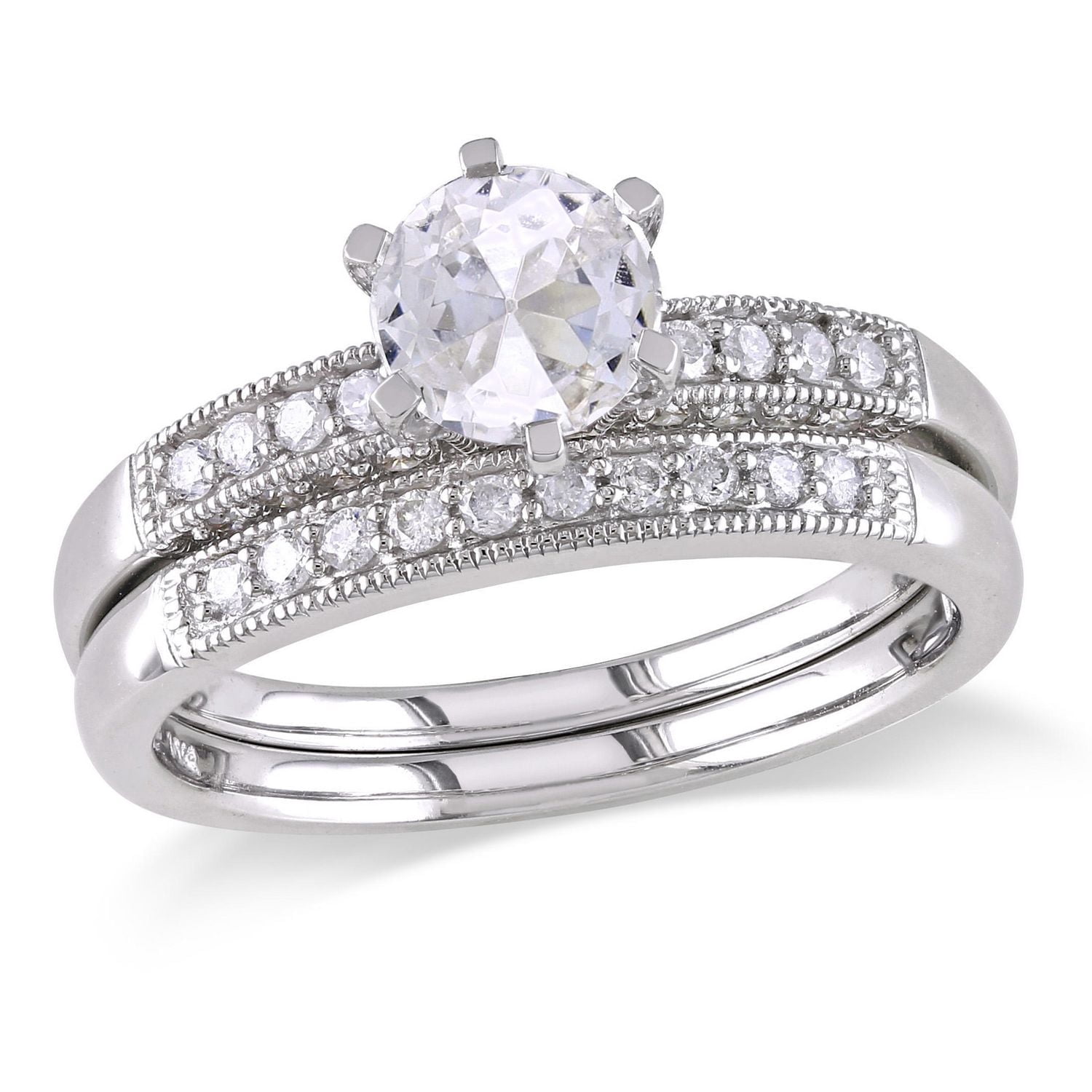 Miabella 1 Carat T.G.W. Created White Sapphire and 0.33 T.W. Diamond 10 K Gold Bridal Set
