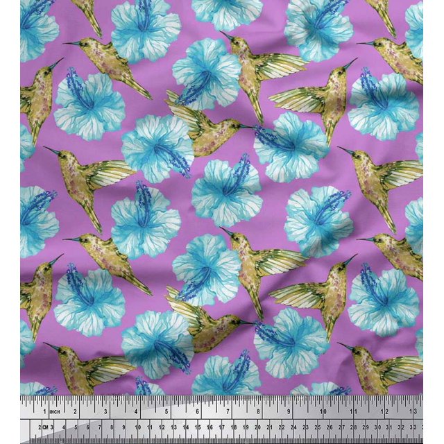 Soimoi Cotton Voile Fabric Hummingbird & Floral Decor Fabric Printed Yard 42 Inch Wide