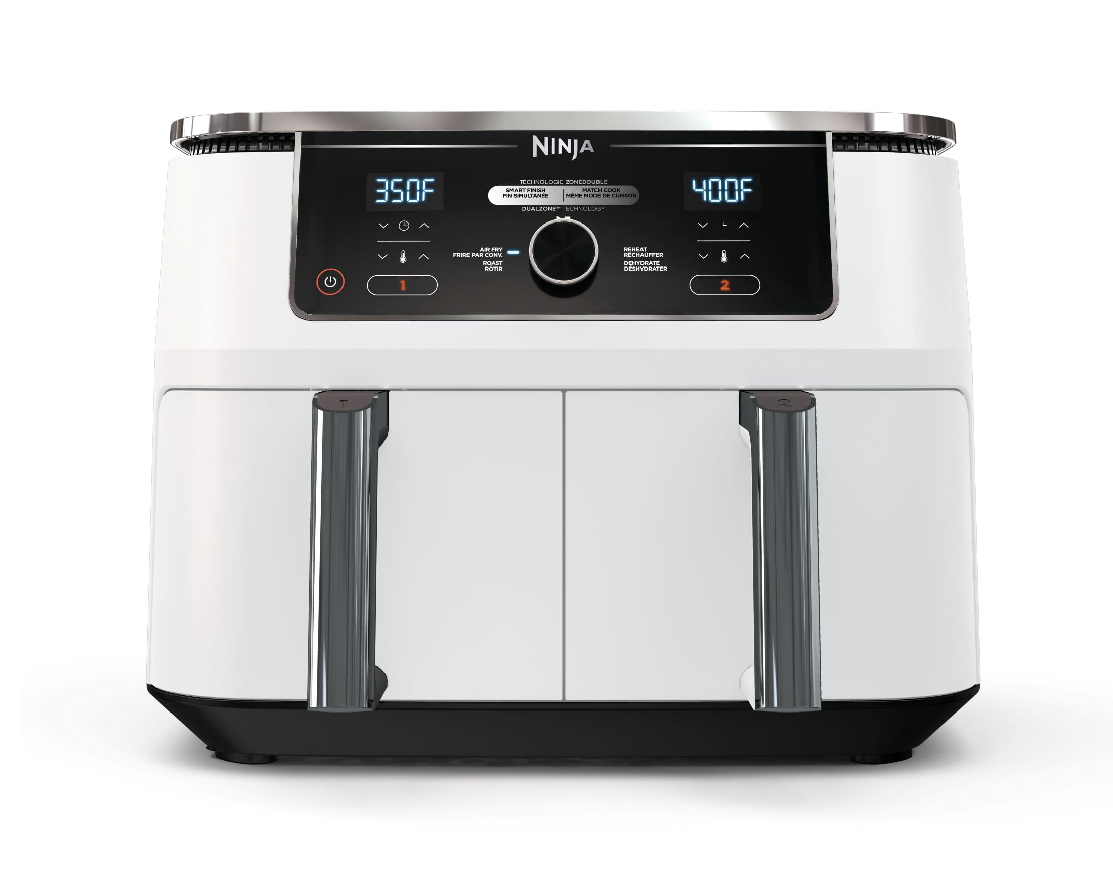 Refurbished Ninja DZ300CWH Foodi 4-in-1 10 Qt. XL 2-Basket Air Fryer with Dual Zone Technology, White