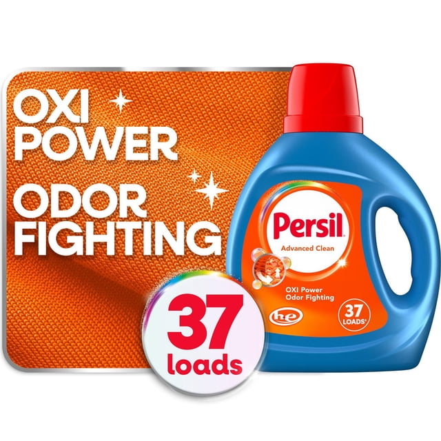 Détergent à lessive liquide Persil Propreté avancée avec puissance Oxi + odeur, enzymes détachantes, 1,86 L, 37 brassées, compatible avec les laveuses HE, 1 bouteille