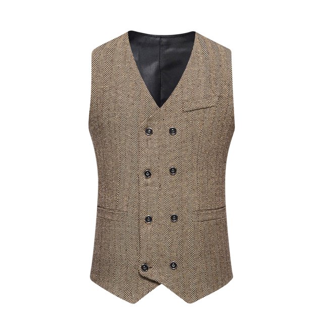 Men's Retro Double Breasted Vest - Fashionable Solid Color Suit Waistcoat, Polyester for Work/Wedding Events