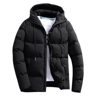 yardsong Mens Warm Thicken Puffer Jacket Slim Windproof Full Zip Insulated Quilted Long Sleeve Winter Puffy Coat Black,XXXL
