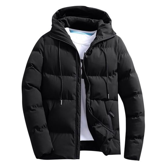 Miqool Mens Hooded Quilted Jacket Lightweight Puffer Cotton Jacket Warm Winter Coat Outerwear