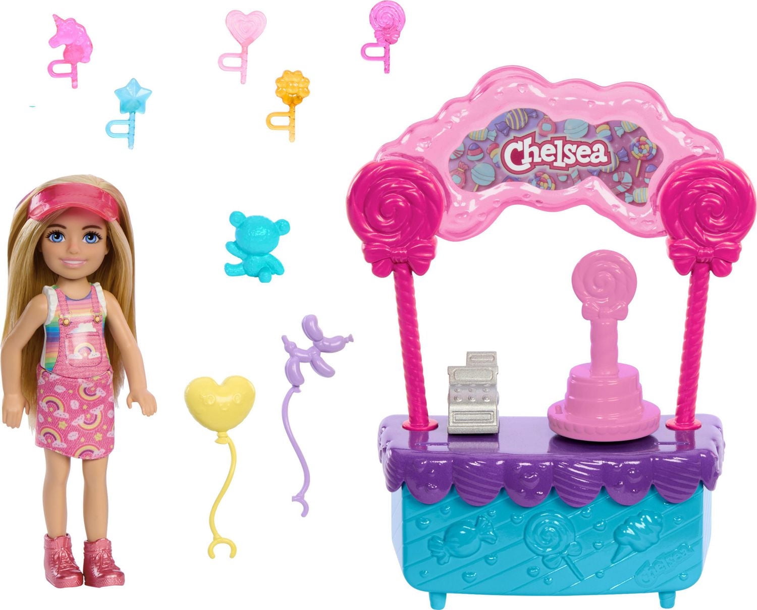 Barbie Chelsea Doll & Lollipop Stand, 10-Piece Toy Playset with Accessories