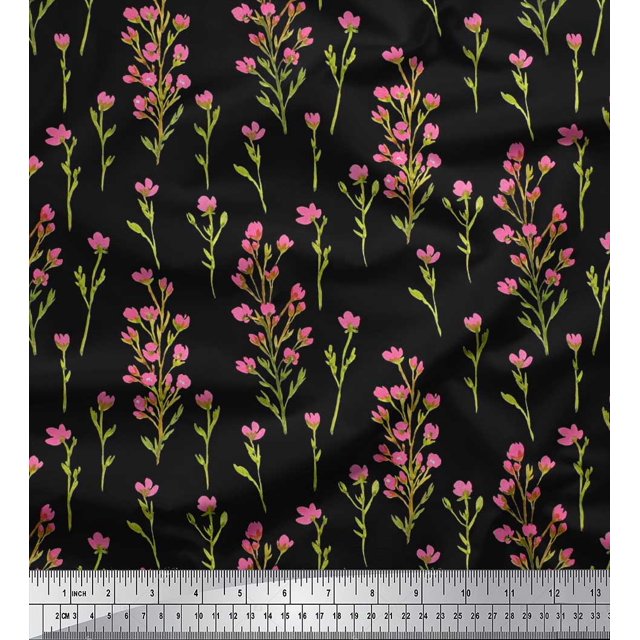 Soimoi Poly Georgette Fabric Flower Watercolor Print Fabric by The Yard 42 Inch Wide