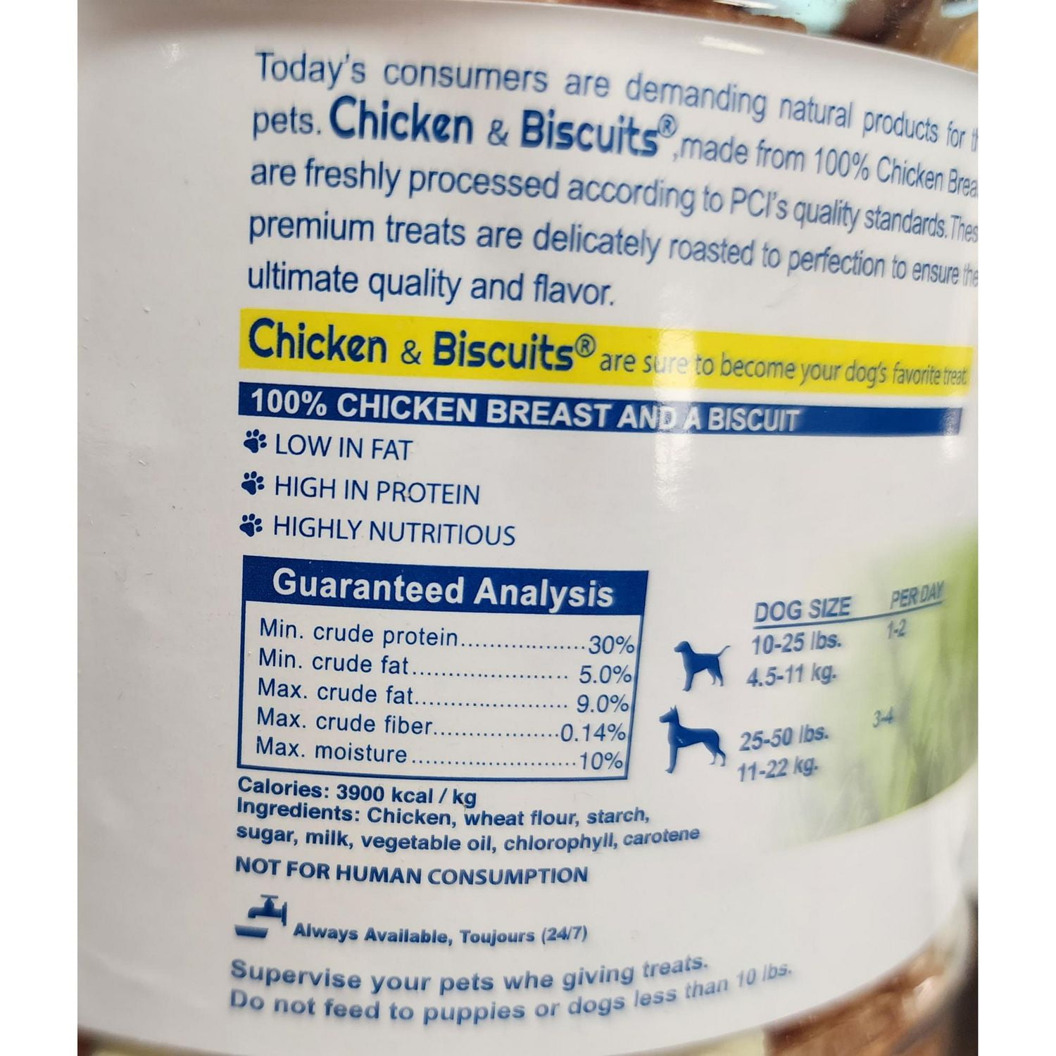 Pet Center Gâterie pour Chien au Poulet et Biscuits Refermable