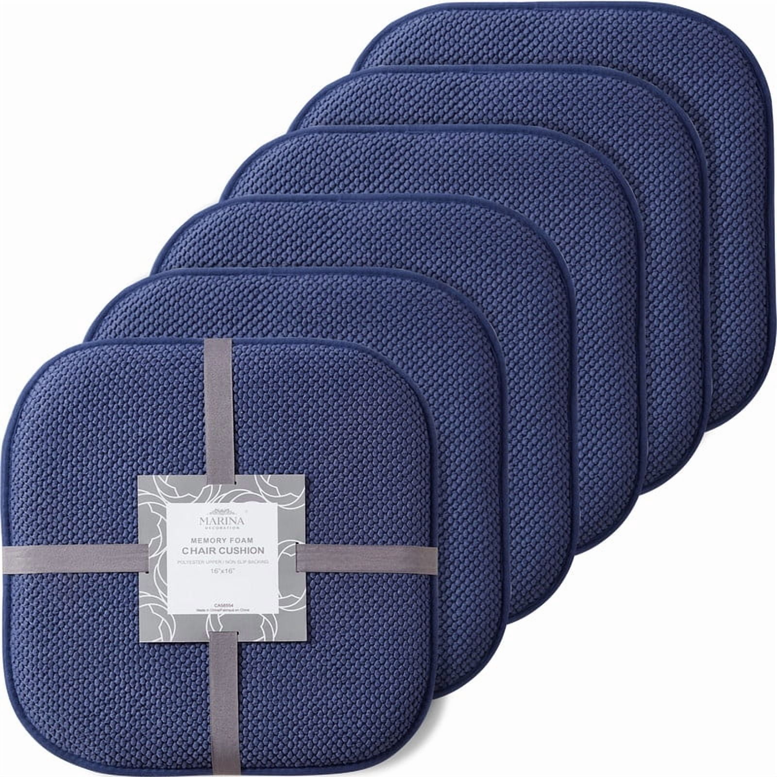 Coussin de Chaise en Mousse à Mémoire de Forme Épais et Confortable Motif Nid d'Abeille Antidérapant Dossier en Caoutchouc pour Siège Carré Arrondi 16 x 16 Places, Lot de 6 Bleu Marine