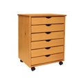 thumbnail image 3 of Pemberly Row Modern Solid Wood 6-Drawers Wide Roll Utility Cart in Med Pine, 3 of 9