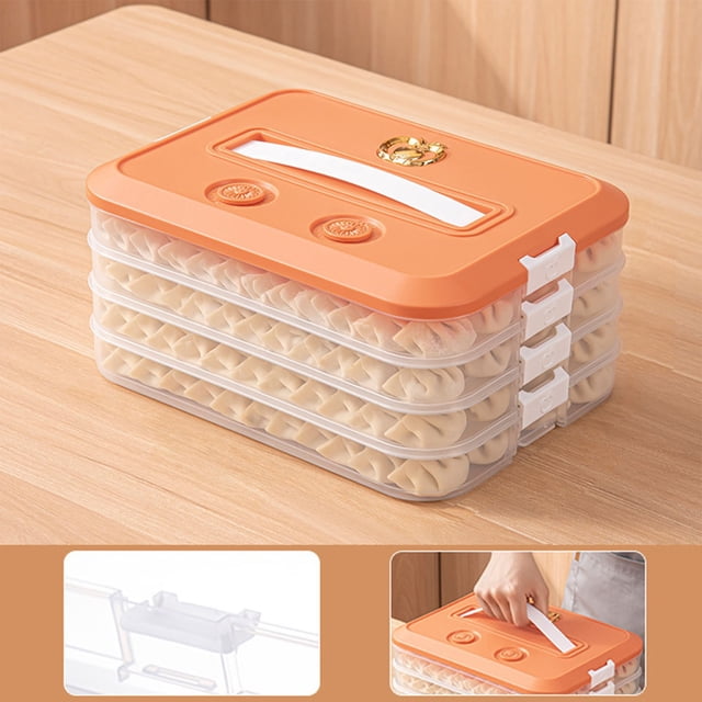 Food Storage -Layer Dumpling with Airtight Lids 4-Stack Stackable Fridge Organizer for Freshness Reusable Cookie Container and Recoder Chip