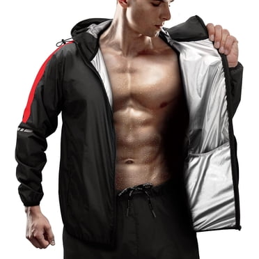 RDX Ensemble de Sauna pour Perte de Poids, Survêtement Intégral Résistant à la Transpiration avec Capuchon, Dos Argenté Anti-Déchirure à Manches Longues, Veste Zippée de Boxe MMA Amincissante pour Gym Entraînement Physique Course Entraînement, Ensemble Haut Pantalon Hommes Femmes