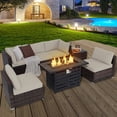 thumbnail image 4 of Gymax 7PCS Patio Rattan Furniture Set 42'' Fire Pit Table w/ Cover Cushioned Off White, 4 of 10