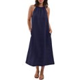 thumbnail image 1 of Kaemgyyd Robes à Col Licou pour Femmes Été Sans Manches Robe d'Été Décontractée Plage Vacances Fluide Bohème Mi-Longue avec Poches, 1 of 7