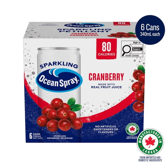 Ocean Spray Sparkling Cranberry 6PK, 340ml Cans, No allergens, Recyclable