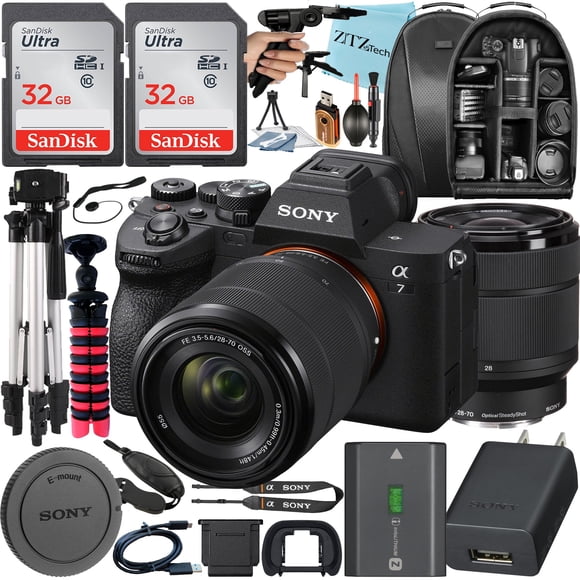 Sony Alpha a7 IV Appareil Photo Numérique Sans Miroir avec Objectif FE 28-70mm + Lot de 2 Cartes SanDisk 32 Go + Étui + Trépied + Ensemble d'Accessoires ZeeTech