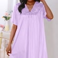 thumbnail image 4 of Timegard Chemises de Nuit en Soie pour Femmes Col Rond Manches Courtes Chemises de Sommeil Smockées Nœud Papillon Décontractées Confortables Robe de Maison, 4 of 4